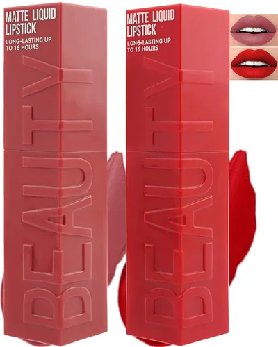 Vista 15 de Lápiz labial líquido mate para mujeres - 2 unidades, rosa nude y rojo vino, tinte labial altamente pigmentado, brillo labial mate aterciopelado