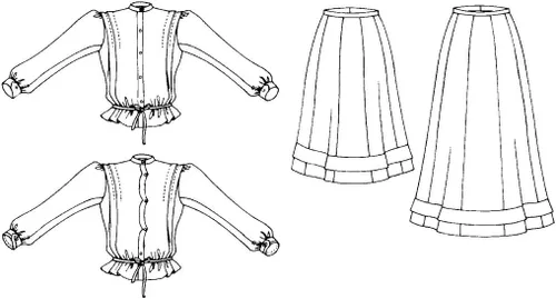 Vista 2 de Folkwear Schoolmistress' Shirtwaist & Skirt #216 Schoolmarm's Blusa Camisa Siete Gore Falda 1800's Reproducción Patrón de costura (patrón solamente)