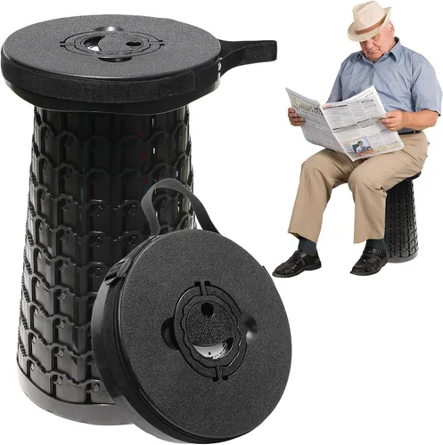 Vista 11 de Taburete plegable retráctil portátil mejorado de 19.7" con cojín, taburete plegable telescópico para adultos de alta resistencia con capacidad