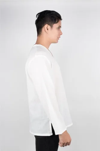 Vista 3 de Lofbaz - Camisa para hombre, 100 % algodón, cuello en V, camisa playera o estilo yoga