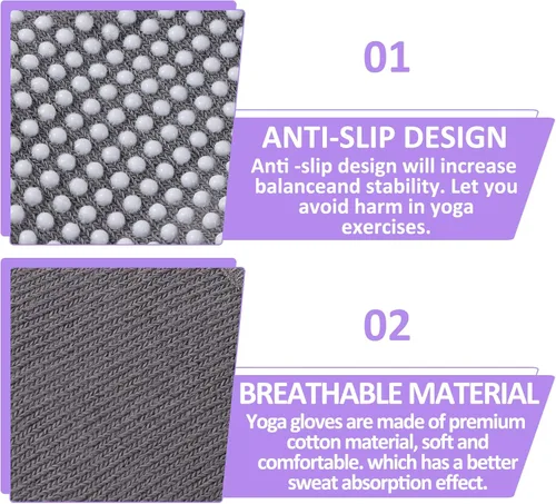Vista 3 de Guantes de gimnasio antideslizantes sin dedos para mujer, 2 pares de guantes de pilates antideslizantes de silicona para yoga, fitness, deportes