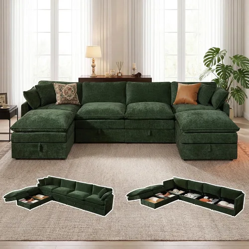 Vista 21 de Sofá modular con almacenamiento, sofá cama de 103 pulgadas, sofá cama seccional, sofá nube de gran tamaño con otomana móvil, sofá moderno de 6