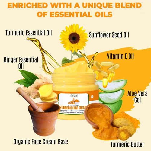 Vista 6 de Crema facial de cúrcuma para rostro y cuerpo – Loción iluminadora de piel de cúrcuma totalmente natural – La cúrcuma limpia la piel, combate