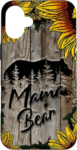 Vista 22 de Funda de regalo para el día de la madre con diseño de girasol de madera rústica para iPhone 16 Mama Bear