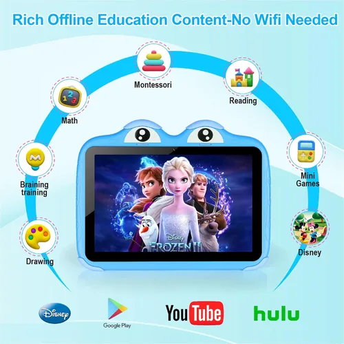 Vista 3 de Tablet para niños de 10.1 pulgadas, Tablet Android 11 de 64GB para niños con estuche, Google Play, YouTube, cámara dual, WiFi, Bluetooth, Azul