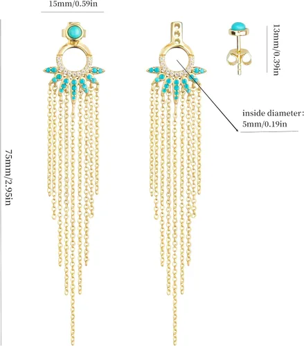 Vista 4 de TEBIHOYO Aretes tipo dormilona de plata de ley 925 chapados en oro de 14 quilates para mujeres y niñas, hipoalergénicos, sin níquel, cadena bohemia