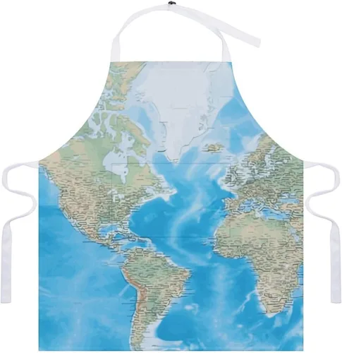 Vista 7 de MUSM Apron for Adults - 27.6 X 31.5 Inch, Heavy-Duty Polyester Aprons with Two Large Pockets, Waterproof World Map Kitchen Apron for Cooking