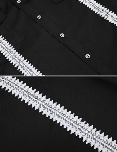Vista 5 de KELLORENA Camisas de guayabera cubana de manga larga con botones, estilo mexicano, camisas de algodón para campamento