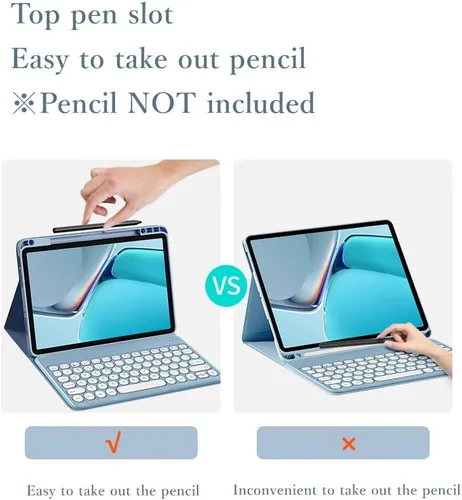 Vista 3 de Funda de teclado compatible con iPad de 9ª, 8ª y 7ª generación, Air 3ª generación Pro de 10.5, con mouse Bluetooth, tecla redonda, lindo teclado