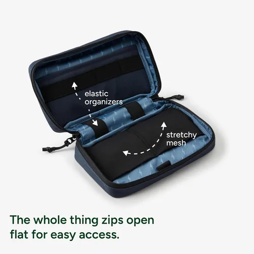Vista 5 de Halfday Sidekick Tech - Kit organizador Soporte abatible para teléfono/tableta, bolsa con cremallera plana con Power Mesh y elástico para cable