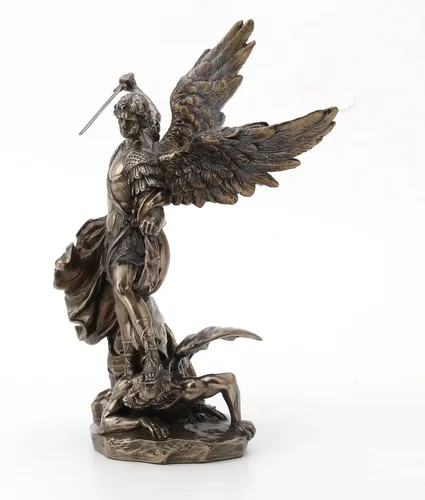 Vista 8 de Figura de bronce fundido en frío de 10.25 pulgadas de San Miguel en demonio con espada