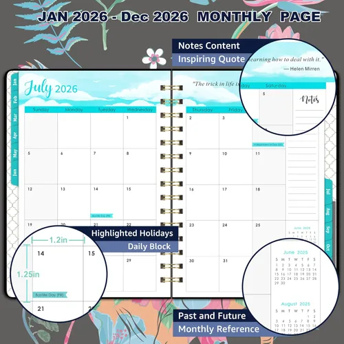 Vista 2 de Agenda 2025 – Agenda semanal y mensual 2025 con pestañas mensuales, enero 2025 a diciembre 2025, 6.3 x 8.4 pulgadas, tapa dura flexible con papel
