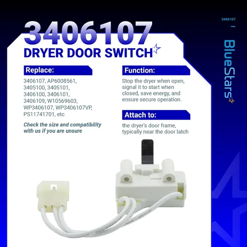 Vista 3 de BlueStars WP3406107 3406107 - Interruptor de puerta de secadora