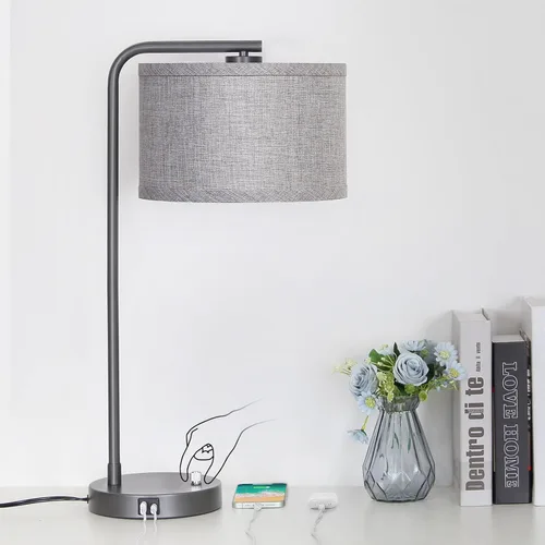Vista 14 de Juego de 2 lámparas de mesa, lámpara de mesita de noche completamente regulable con puertos de carga USB C+A, lámparas modernas de noche