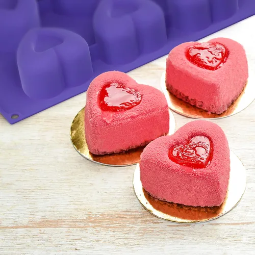 Vista 5 de Bakerpan Moldes de silicona con forma de corazón de San Valentín para hornear, juego de 2 moldes para tartas en forma de corazón