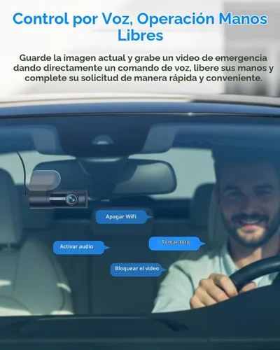 Vista 3 de KAWA Dash Cam 2K, cámara WiFi para tablero de automóviles 1440P con control de voz manos libres, visión nocturna, mini cámara frontal oculta