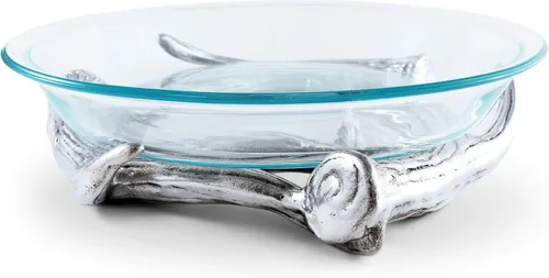 Vista 2 de Arthur Court Designs - Salvamanteles de cornamenta de aluminio con plato de pastel de vidrio de 10 pulgadas de diámetro