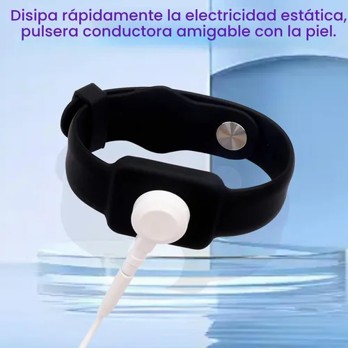 Vista 9 de Correa de muñeca antiestática, banda de conexión a tierra ESD, pulsera de silicona conductora ajustable estilo botón de 9 pulgadas, compatible