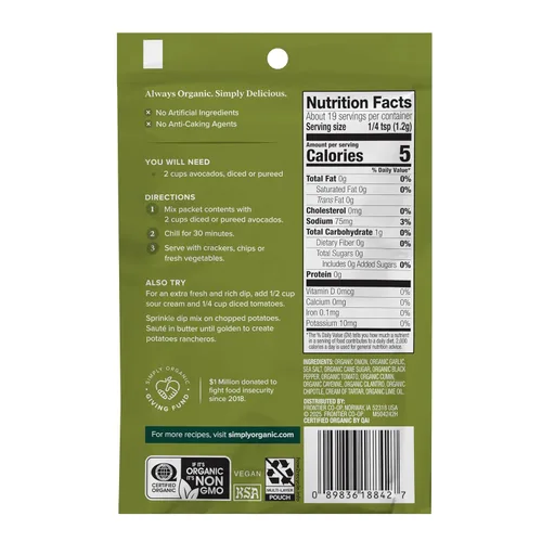 Vista 2 de Simply Organic Salsa de mezcla de guacamole, orgánica certificada 4 onzas Paquete de 6