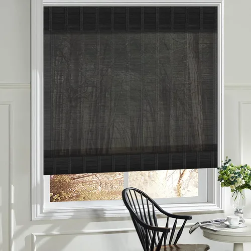 Vista 11 de Cortinas romanas de madera para ventana, cortinas de bambú opacas forradas, fácil instalación para el hogar y el jardín, patrón 1