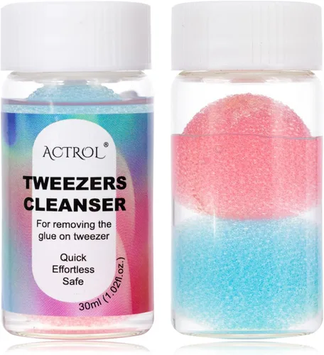 Vista 20 de ACTROL - Pinzas limpiadoras de pestañas azules de 0.8 fl oz con bola de esponja para eliminación de pegamento Blue 25ml Lash Tweezer Cleanser With