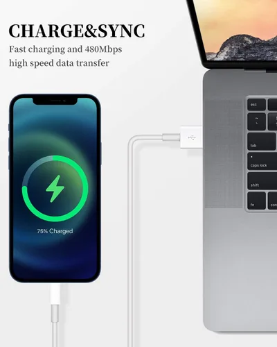 Vista 5 de Uzento Cable de carga para iPhone, paquete de 2 cables USB a Lightning originales con certificación Apple MFI de 6 pies, cable de carga rápida