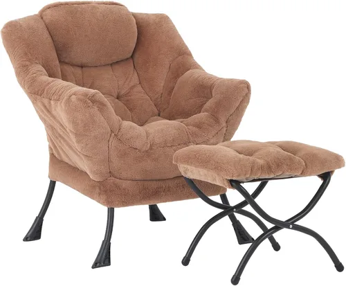 Vista 25 de Silla perezosa moderna con otomana, cómoda silla de lectura para sala de estar
