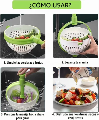 Vista 4 de Escurridor de ensalada plegable 3 en 1, colador de ahorro de espacio de 3 cuartos y secadora de verduras, plegable para un fácil almacenamiento