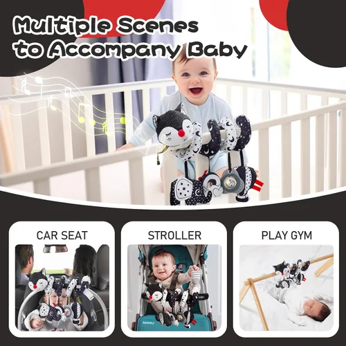 Vista 5 de Jollybaby Cochecito de cuna, juguete de asiento de automóvil para bebé de 0-3-6-9-12 meses, juguetes sensoriales colgantes para recién nacido
