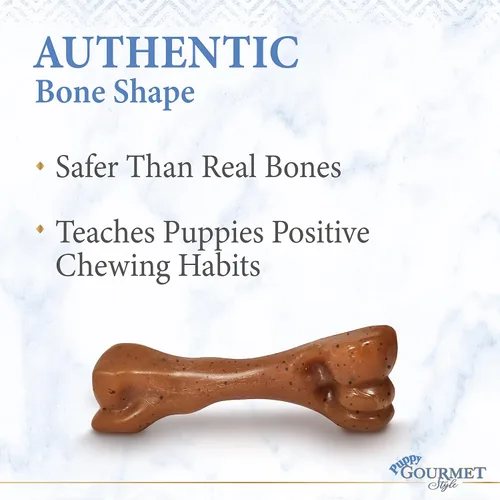 Vista 4 de Nylabone Juguete masticable fuerte de hueso de fémur gourmet para cachorros, juguetes calmantes para la dentición de cachorros, enriquecimiento