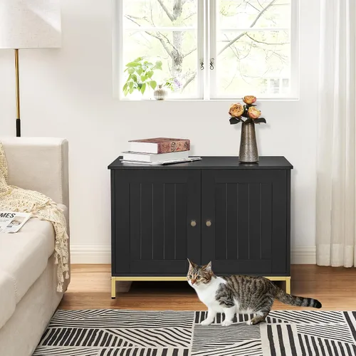 Vista 8 de Homhedy Gabinete para Caja de Arena para Gatos, Muebles de Baño para Gatos con Marco de Metal, Casa para Mascotas, Se Adapta a la Mayoría de Cajas