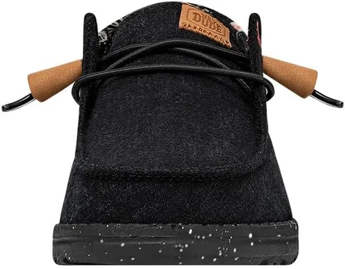 Vista 2 de Hey Dude Wendy de lona lavada para mujer Zapatos de mujer Mocasines con cordones para mujer Cómodos y ligeros Negro