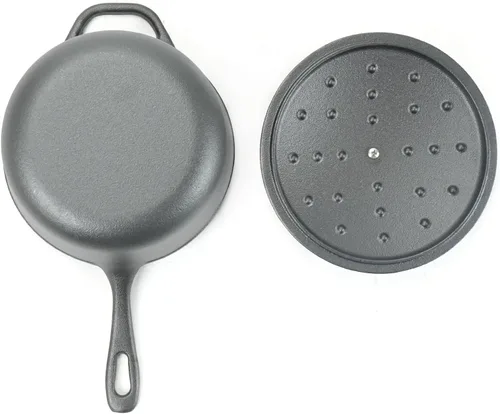 Vista 4 de HAWOK Mini cacerola de hierro fundido de 2 cuartos de galón, 7 pulgadas con tapa, pre-sazonada