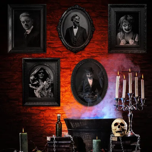 Vista 5 de 20 piezas de imágenes en movimiento de Halloween en 3D de cara cambiante, retrato de mansión gótica, fotos de terror en movimiento, retratos