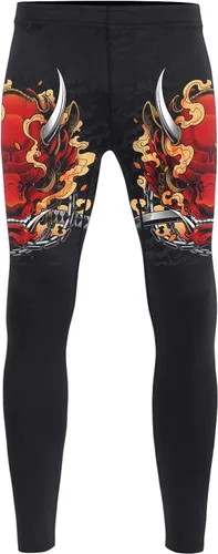 Vista 7 de O2TEE Máscara Samurai Grappling Spats Leggings de compresión Pant- Running, BJJ, MMA, Muay Thai BR