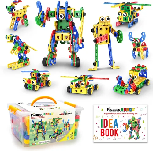 Vista 13 de PicassoTiles STEM - Juguetes de aprendizaje de 105 piezas, juego de bloques de construcción para niños, kit de ingeniería de construcción, bloques