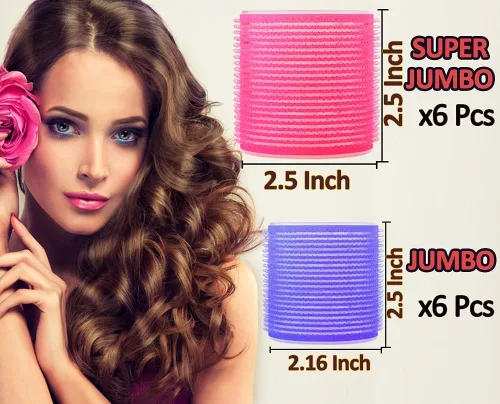 Vista 6 de Juego de rodillos de pelo jumbo, 12 rizadores de peluquería de salón de belleza, rodillos grandes jumbo para cabello largo y corto, peinado rizado