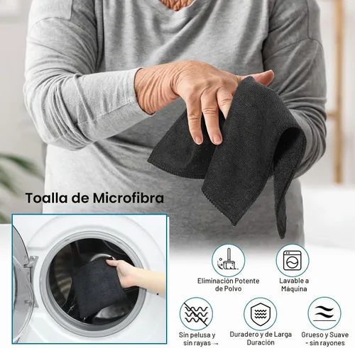 Vista 3 de Macarrie 200 paños de limpieza de microfibra, 12 x 12 pulgadas, 200 GSM Negro