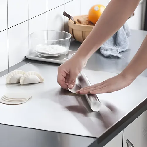 Vista 2 de Tablas de cortar de acero inoxidable para cocina, tabla de cortar de acero inoxidable con borde. Tabla de cortar grande adecuada para carne, frutas