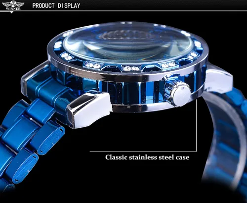 Vista 6 de Reloj de pulsera mecánico retro steampunk con diamantes de talla real para hombre, elegante reloj de pulsera mecánico