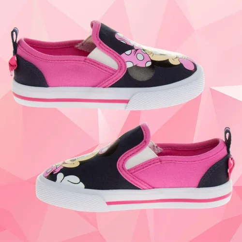Vista 4 de Disney Minnie Mouse, Elsa Frozen, zapatos de princesa para niñas y niños pequeños, mocasín de personaje, parte superior baja, tenis casuales de lona
