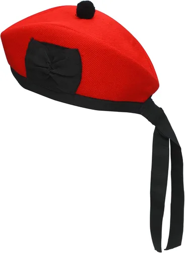 Vista 21 de Gorra Glengarry - Sombrero escocés tradicional, 100% lana, lana acrílica tartán, accesorios para kilts/gaitas, cinta de algodón de poliéster Negro
