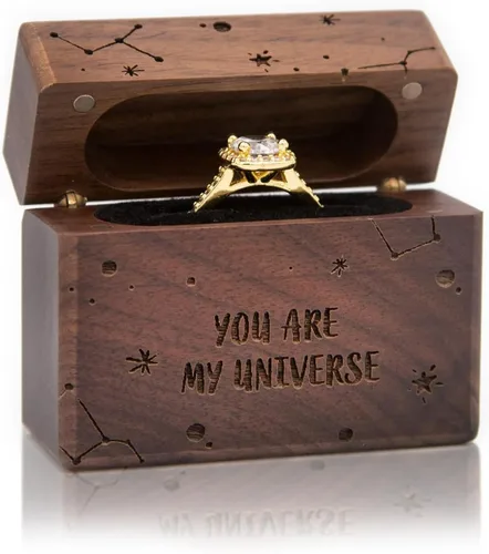 Vista 29 de MUUJEE Grow Old With Me Engraved Wooden Ring Box, Slim Engagement Proposal Ring Holder, Wedding Ceremony Ring Bearer Box, Fiance Gift Ideas