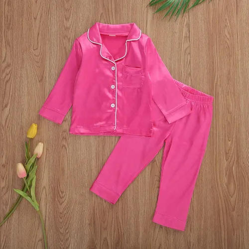 Vista 121 de Conjunto de pijama de manga larga con botones para niña pequeña, conjunto de ropa de dormir