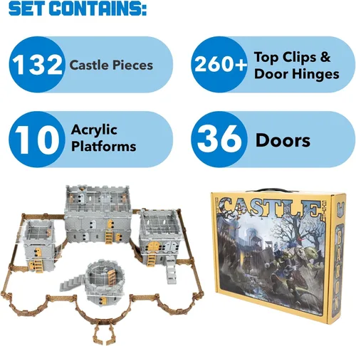 Vista 3 de Dirt Cheap Dungeons Baron Castle Set – Kit modular de 451 piezas de mega-fortaleza – 53 pies de paredes lineales para cuadrícula de 1 pulgada TTRPG