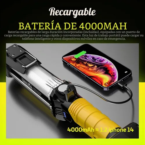 Vista 3 de WARSUN - Luz LED COB recargable, luz magnética para manos libres con gancho, impermeable IPX4 para reparación de garaje, regalos para hombres