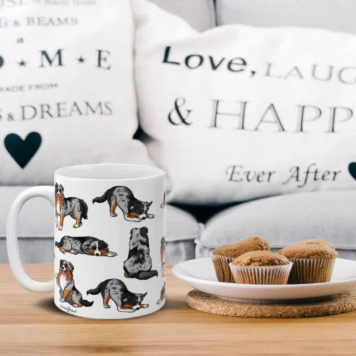 Vista 4 de MUGBREW Taza de café de cerámica con posturas divertidas de pastor australiano, 11 onzas