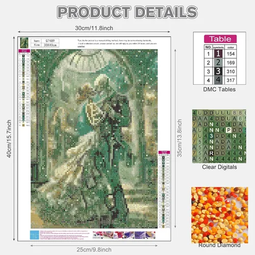Vista 3 de LWZAYS Kits de Arte de Diamantes de Calavera para Adultos, Kits de Pintura de Diamantes de Esqueletos Enamorados Románticos para Adultos, Kits
