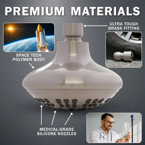 Vista 4 de Aqua Elegante - Cabezal de regadera de níquel cepillado de 1.8 GPM de lujo, 6 configuraciones, libre de BPA, boquillas autolimpiantes, accesorios
