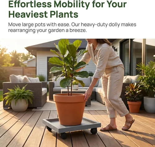 Vista 6 de ERINGOGO Flpwer - Carretilla cuadrada para plantas, 16 pulgadas, con ruedas bloqueables, soporte de metal resistente para plantas, plataforma